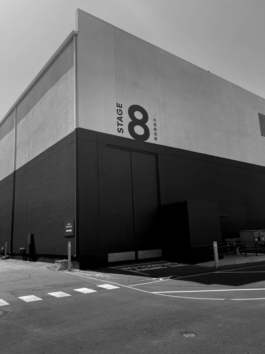 Minimal black and white stage exterior